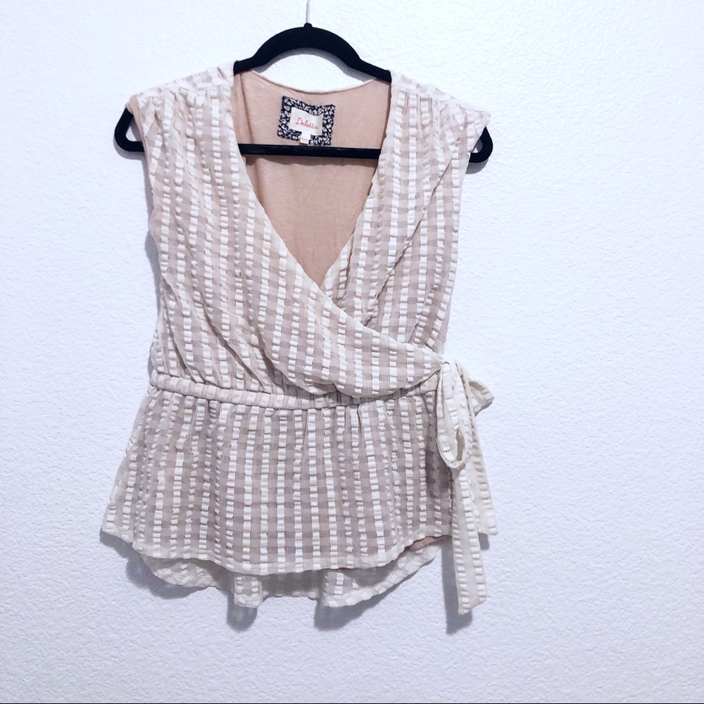Anthropologie Deletta | peplum laced wrap top